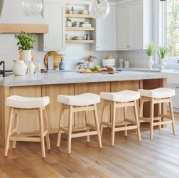 Bar Stools Set of 4, Barstools with Sturdy Wood Legs, Saddle Seat Counter Height Bar Stools for Kitchen Counter, Bar, Dining, 24 Inch Farmhouse Counte