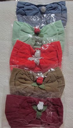 Baby Bow Headbands with Flower Detail – Set of 5