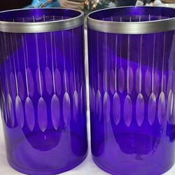 The Yankee Candle Company Set Of Two Large Candle Holders 8 Inches Tall 4 3/4 Inch Diameter Some Slight Wear On Rim Last Photo A66H001