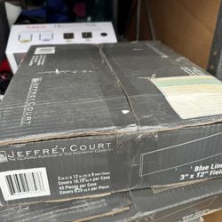 4 cases JEFFREY COURT 3x12” BLUE LINEN FIELD TILE 10.75 sq ft per case retail $60 selling 4/$80 