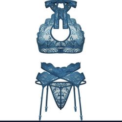 Ashinlove Lingerie Sets with Garter Belt 3 Piece Lace Teddy Babydoll Sexy Bodysuit