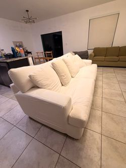 White Fabric 3-Seat Sofa with Cushions