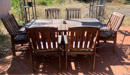 7 piece wood outdoor patio dining set