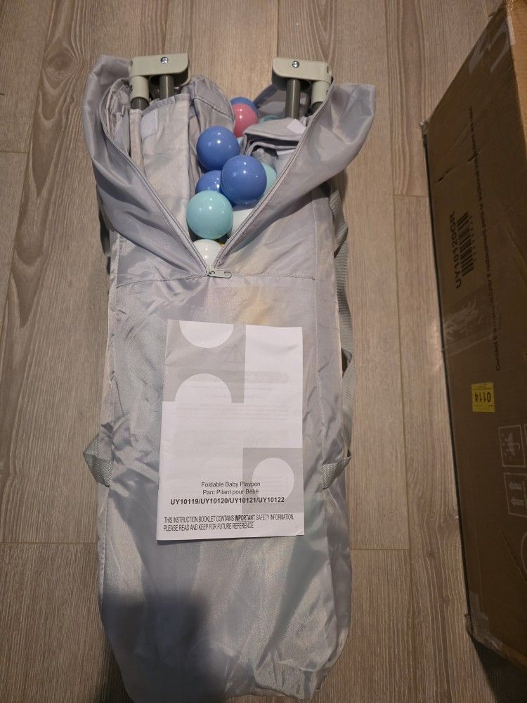 Large Baby Playpen – 59"x59" with Mat, Balls & Carry Bag (Gray)