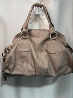 Marella Taupe Pebbled Satchel Top  Handle Tassel Charm Slouchy Made in Italy