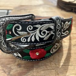 Red Rose Leather Belt