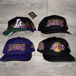 KTH Kill The Hype LA Los Angeles Lakers Upside Down Logo Snapback Hat Cap Black purple Flames