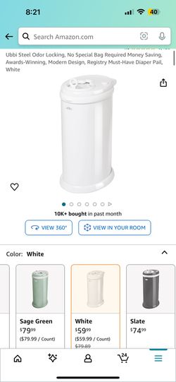 Ubbi Steel Odor Locking, No Special Bag Requiredb Money Saving, Awards-Winning, Modern Design, Registry Must-Have Diaper Pail, White