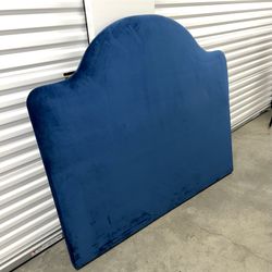 Blue Velvety Queen Headboard 