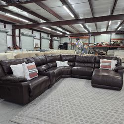 Large Brown Leather Sectional Couch With lounge 🚛 CAN DELIVER TODAY 🚚