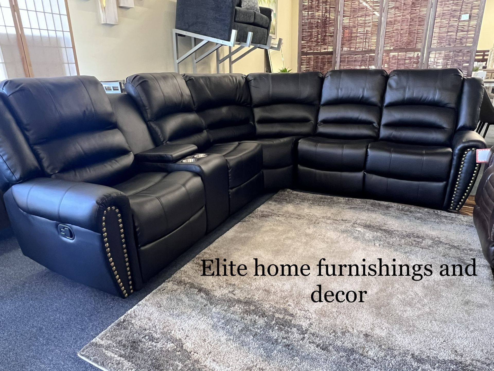 Black Bonded Leather Recliner Sectional