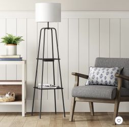 NEW Threshold Floor Lamp with Shelves – USB + Outlet (Black) 