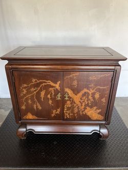 Chinoiserie Dark Wood Cabinet With Decorative Inlay 
