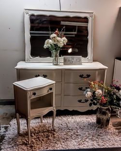French Provincial Farmhouse Dresser, Nightstand And Mirror 