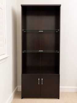 72" Espresso Bookcase / Glass Display Cabinet with Storage Doors (San Ramon)