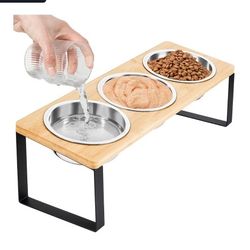 Elevated Cat/dog Bowls, 3 Stainless Steel Raised Cat/dog Bowl with Stand, 10° Tilted  Food and Water Bowl Set for Indoor Cats and Puppy Pet