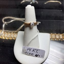 3/4 Carat Diamond Ring  Natural 14 K Solid  Size 4 1/2