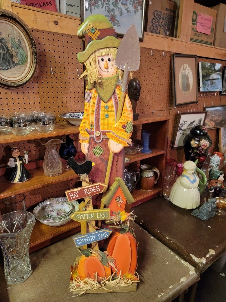 Traditions 39 Inch Wood Scarecrow Hand Painted