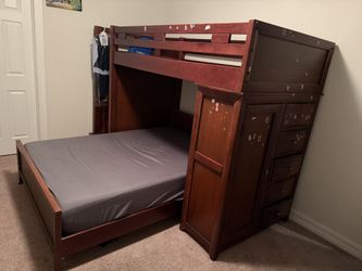 Full-size bed with a bunk 