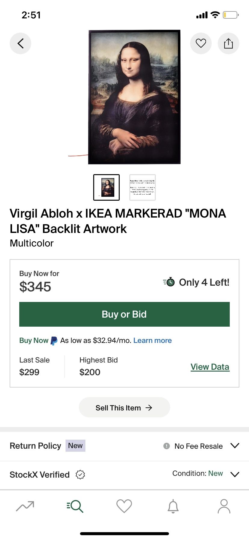 Virgil Abloh X IKEA MARKERAD “ MONA LISA “ backlit Artwork