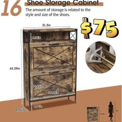 ✌️ Shoe Storage Cabinet with 2 Flip Drawers with Metal Legs，Adjustable Shelves，Entryway Hidden Shoe Storage，Shoe Organizer for Entryway,Brown