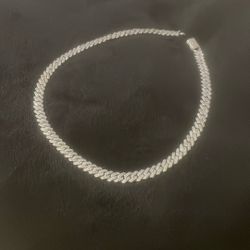 18” 8mm Moissanite Diamond Cuban Link Choker Chain Silver Necklace VVS