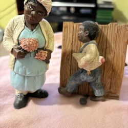 African-american figurines collectibles (2) One Has A Nail For Hanging Something