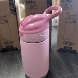 New Nuby Thirsty Kids No Spill Flip-It Reflex Stainless Steel Travel Cup or Water Bottle - 10 Oz - 18+ Months - Pink - Back to School Essentials