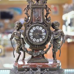 Franz Hermle Figural Mantel Clock Marble Style Cherub Vintage Decor