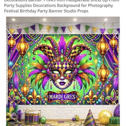 Mardi Gras Backdrop Masquerade Party Banner 71x43”