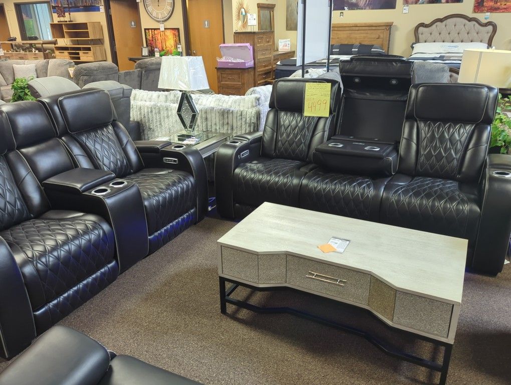 LEATHER PWR RECLINING SOFA AND LOVESEAT SET