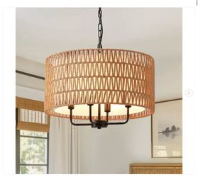 19.7 in. 4-Light Rattan Yellow Bohemin Chandelier Light Fixture - New