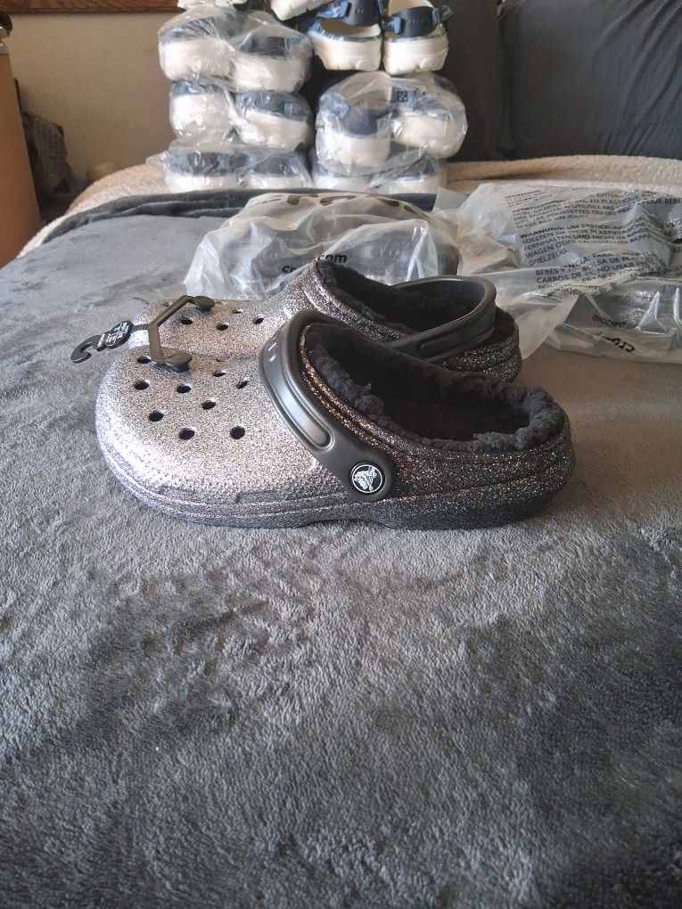 Crocs Lined Clog "Silver Glitter " Men Sizes 4, 5 & 6 Brand New