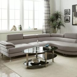 Brand New Grey Leather Modern Style Sectional Sofa 