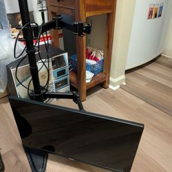 Two tier kierger computer monitor stand with display port chord