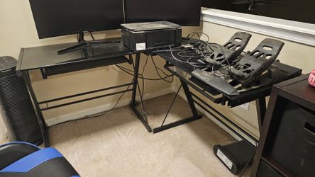 All Glass L Shaped Computer Desk