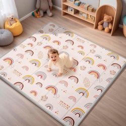 Baby Play Mat, Foldable 50x50x.06 Inches Playpen Mat, 0.6in Thick Waterproof Playmats for Babies and Toddlers Kids, Safe Foam Playmat for Tummy Time