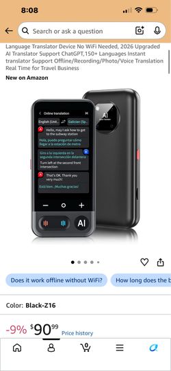 Language Translator Device No WiFi Needed, 2026 Upgraded AI Translator Support ChatGPT,150+ Languages