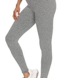 New in bag famous tiktok High Waist Honeycomb Yoga Pants Leggings Workout Running Movement Butt Lift Stretchy Tummy Yoga Pants (Youth Large)