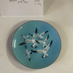 Vintage Mid Century Modern Enamel Seagull Plate Wall Art 
