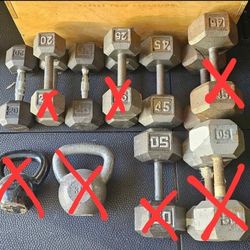 READ DESCRIPTION Dumbbells Weights Kettlebell Barbell Bumper Plates

Price is $1 per pound for Dumbbells and Kettlebells. $450 for all.

Also selling 