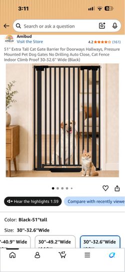 Amibud 51" Extra Tall Pet Gate Black