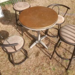 Small Round Aluminum Table With Chairs. 2 Stools Included. 