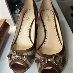 Vintage y2k Coach open toe wedge heel pumps