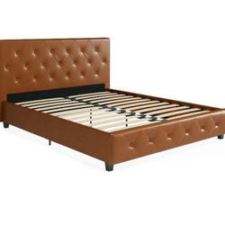 DHP Dakota Upholstered Platform Bed Queen Size Frame in Camel Faux Leather