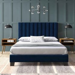 Upholstered Bed Frame With 2 Bed Side Tables 