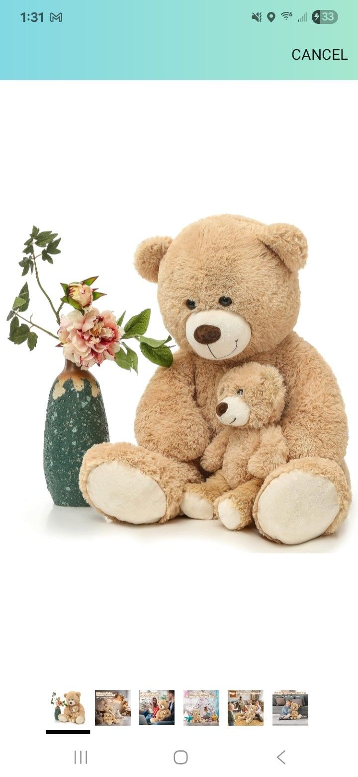  Mom and Baby Giant Teddy Bear, 39inch Soft Stuffed Animal Large Teddy Bears Plush for Baby Shower, Tan