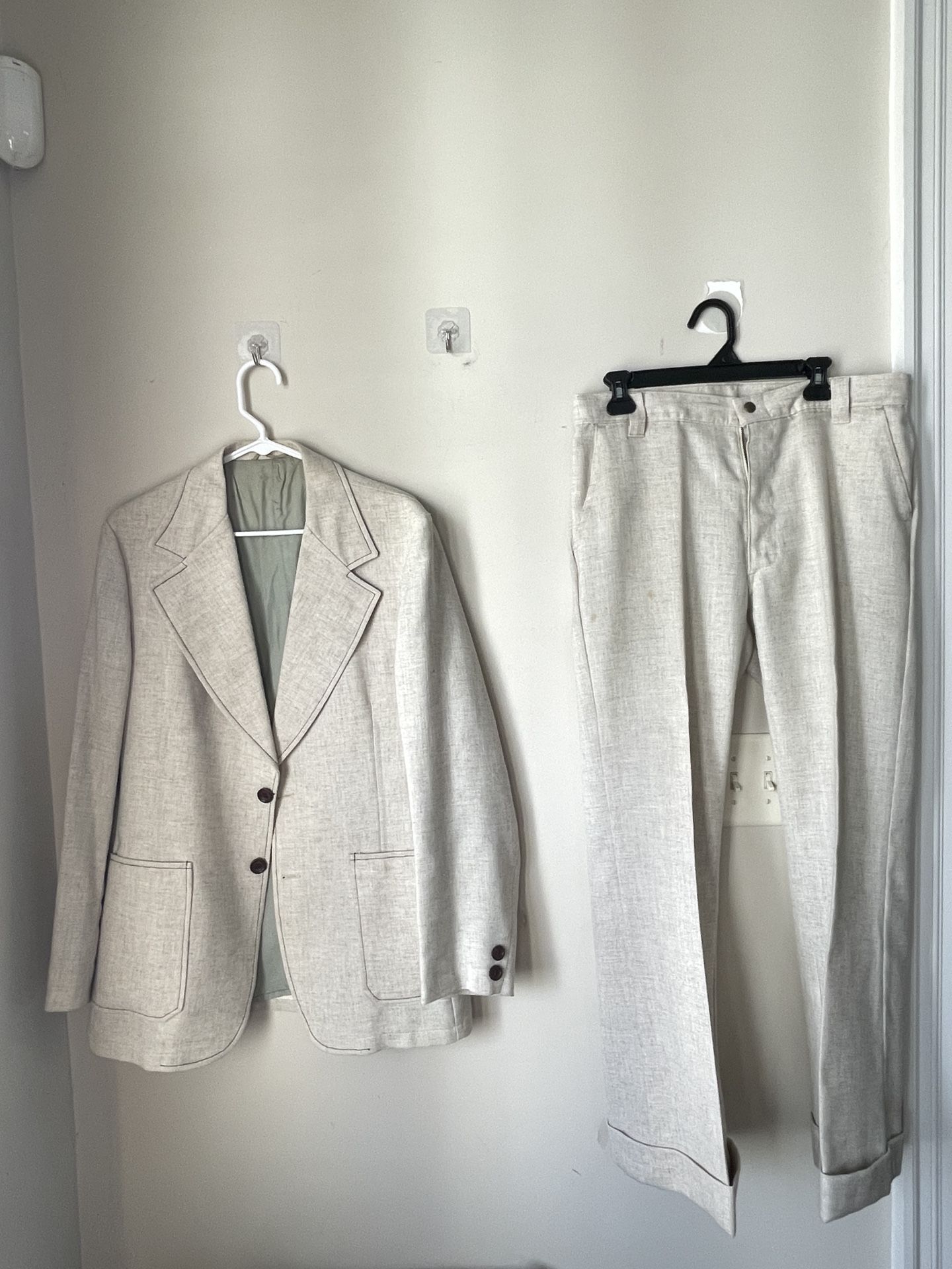 Vtg HIS Men's Gray Sport Coat TWEED Wool 2 Piece Suit Blazer