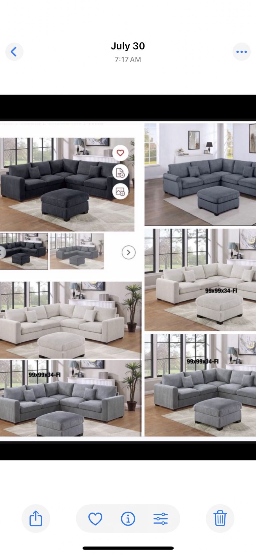 3pc Sectional With Ottoman Set