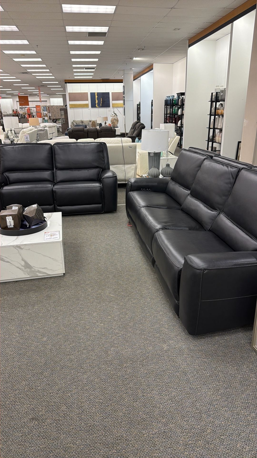 Black Leather Sofa And Love